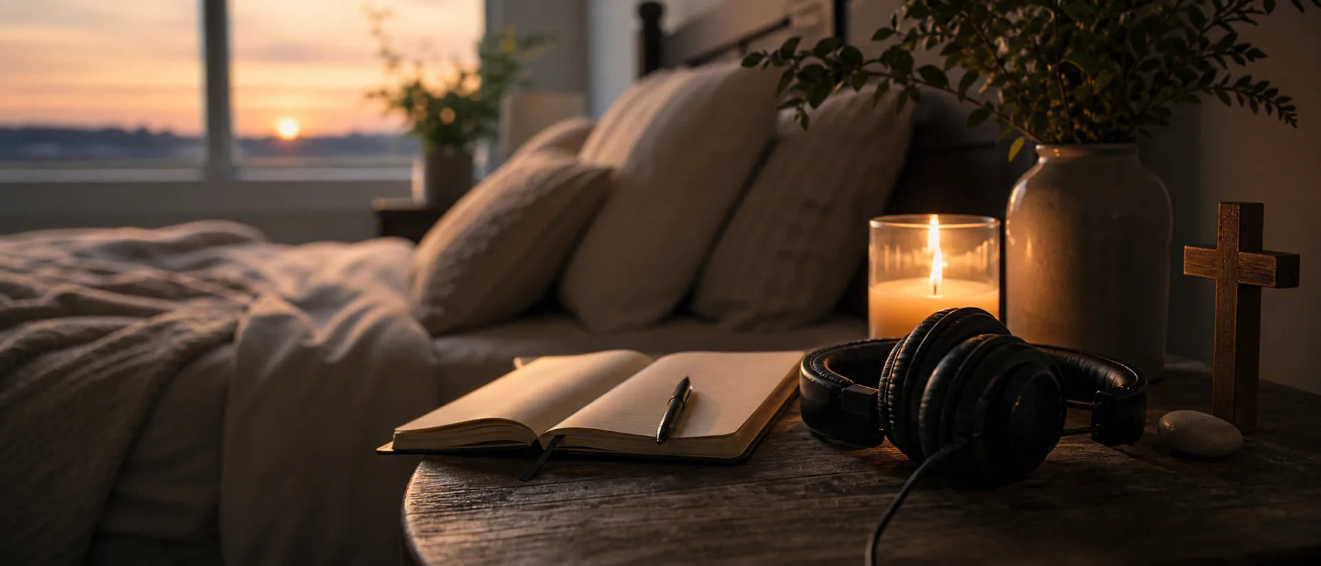 Personalized Night Track Cover Image Cover image showing a dark bedroom at night with headphones, a small lamp and a phone playing a slow track, no readable text.