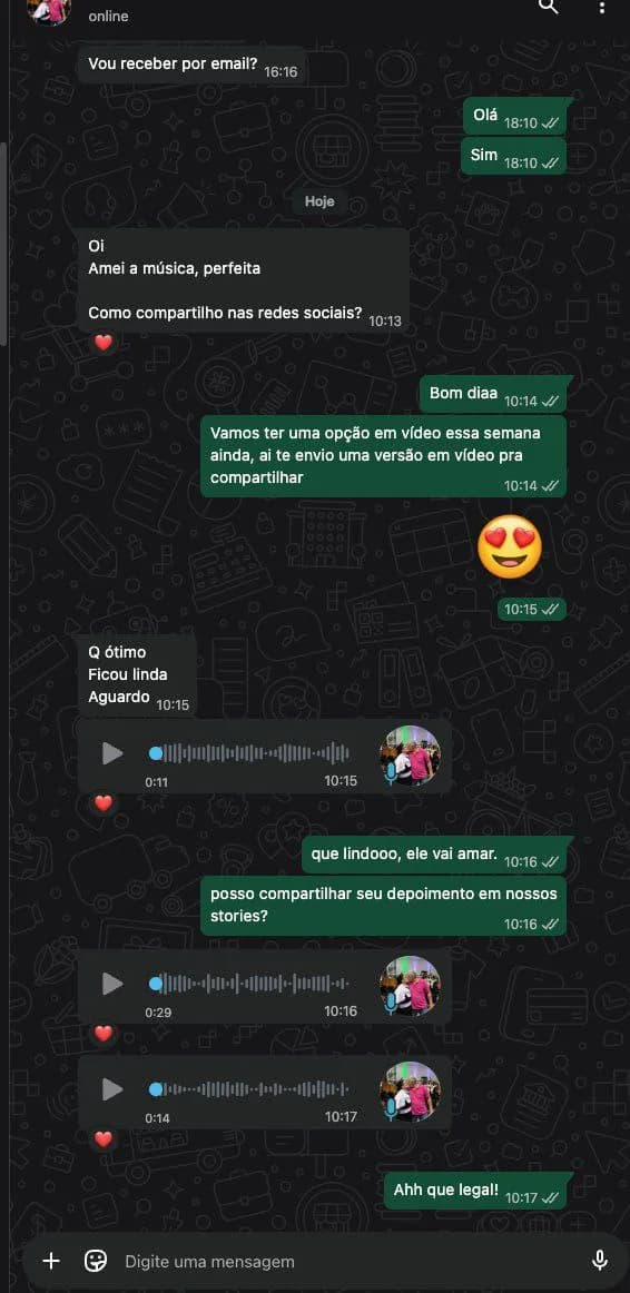 Depoimento de cliente Hosanna Song de música personalizada