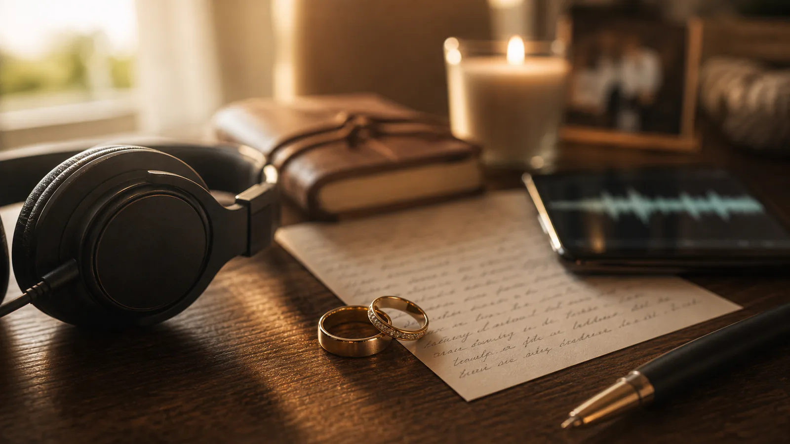 The Sound of Reconciliation supporting image showing a close-up of a handwritten apology/prayer note blurred, rings, and a soft audio waveform on a phone.
